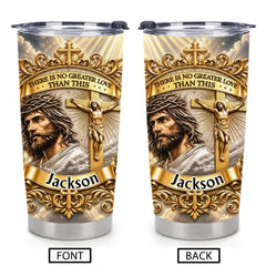 Personalized Jesus Christian Thermos Cup - Custom Name Crucifix Faith Insulated Cup - Meaningful Gift For Christians