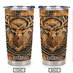 Vintage Deer Thermos Cup - Majestic Stag & Rustic Metal Insulated Cup - Gift For Deer Lovers