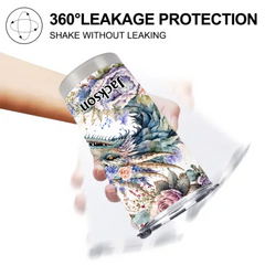 Floral Dragon Thermos Cup - Fantasy Dragon & Bloom Insulated Cup - Gift For Dragon Lovers