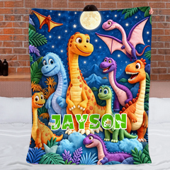 Cute Dinosaur Plush Throw Blanket – Cartoon Night Sky Dino Soft Fleece Blanket – Gift For Boys Kids Bedroom Decor