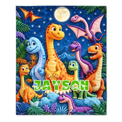 Cute Dinosaur Plush Throw Blanket – Cartoon Night Sky Dino Soft Fleece Blanket – Gift For Boys Kids Bedroom Decor