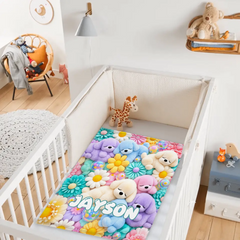 Personalized Flower Puppy Blanket – Custom Name Cute Soft Floral Puppy Throw Blanket – Gift For Kids Girls Birthday