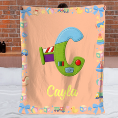 Personalized Kids Alphabet Blanket - Custom Name & Choice of Letter Designs - Cute Baby Toys Theme Blanket - Birthday & Baby Shower Gift for Boys and Girls
