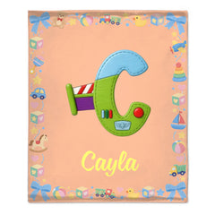 Personalized Kids Alphabet Blanket - Custom Name & Choice of Letter Designs - Cute Baby Toys Theme Blanket - Birthday & Baby Shower Gift for Boys and Girls