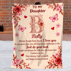 Personalized Floral Initial Blanket - Custom A-Z Letter, Name & Loving Message - Heartfelt Gift For Daughter & Granddaughter